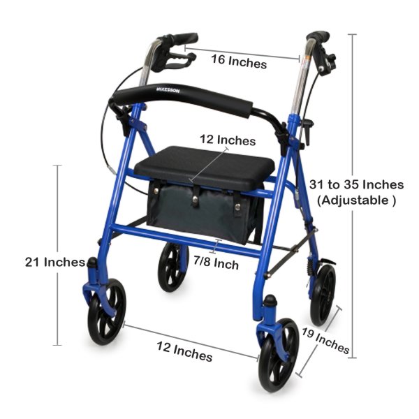 McKesson Bariatric Folding Steel Four-Wheel Rollator, 500 lb. Capacity