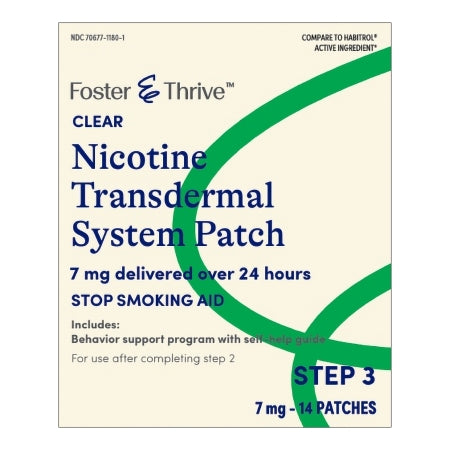 Foster & Thrive Step 3 7 mg Clear Nicotine Transdermal Patch Stop Smoking Aid
