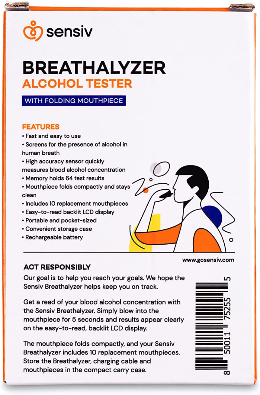 Sensiv Portable Breathalyzer, Professional-Grade Accuracy Alcohol Tester