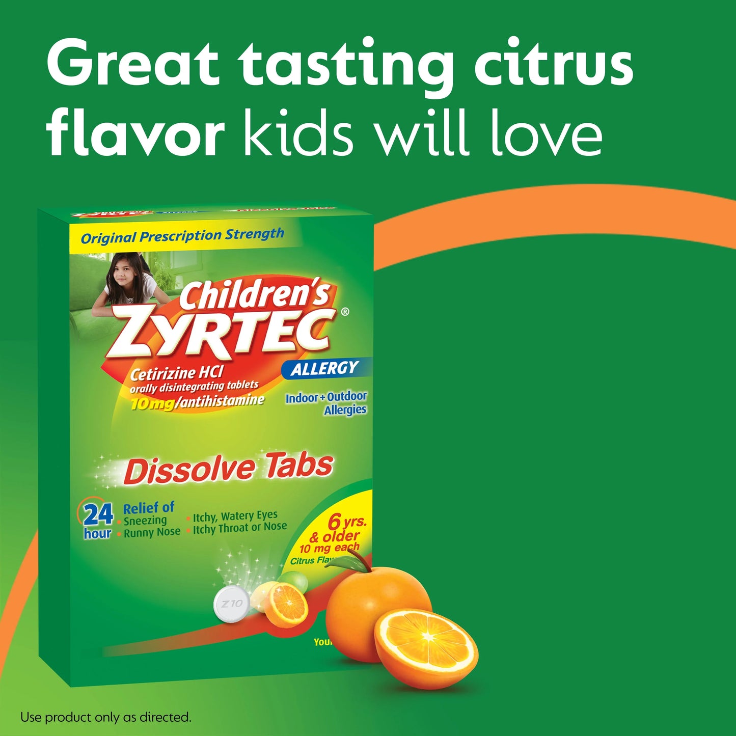 Children's Allergy Relief Zyrtec Oral Dissolve Tablet, Citrus, 12 ct.