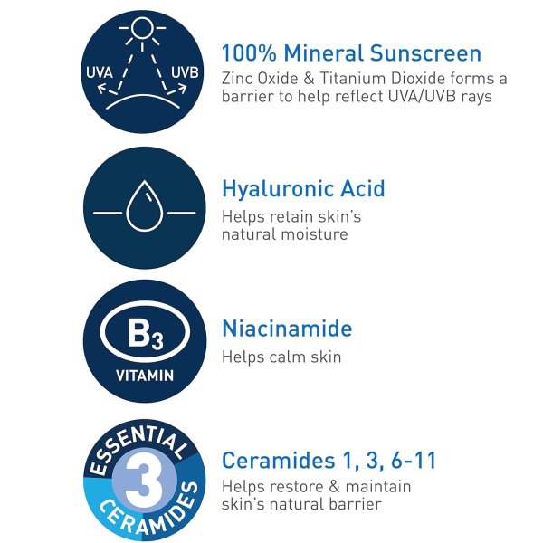 CeraVe Hydrating Mineral Sunscreen Face SPF 30 Lotion, 2.5 oz.