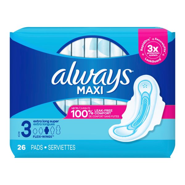 Always Maxi Pad With Wings, Size 3, Extra Super Long