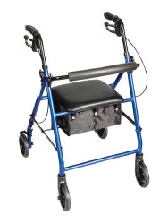 Carex® Classics 4-Wheel Rolling Walker, 6 in. Wheel, 30 - 36 in. Handle, Metallic Blue, 300 lbs