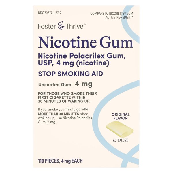 Foster & Thrive Nicotine Gum, 2 - 4 mg, Uncoated, Stop Smoking Aid