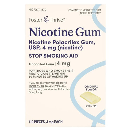 Foster & Thrive Nicotine Gum, 2 - 4 mg, Uncoated, Stop Smoking Aid