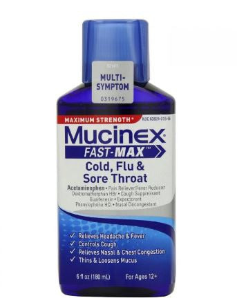 Mucinex Fast-Max Cold, Flu & Sore Throat Liquid Maximum Strength