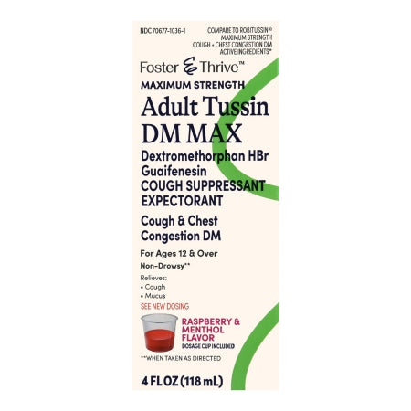 Foster & Thrive Adult Tussin DM Max Liquid Raspberry & Menthol, 4 oz.
