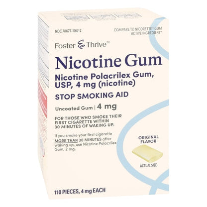 Foster & Thrive Nicotine Gum, 2 - 4 mg, Uncoated, Stop Smoking Aid