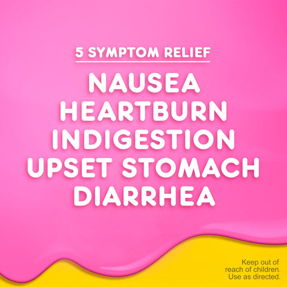 Pink background with white text listing symptoms and a yellow wave at the bottom.