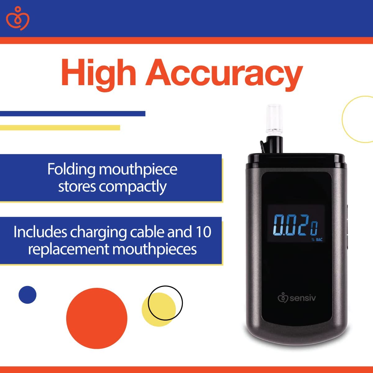 Sensiv Portable Breathalyzer, Professional-Grade Accuracy Alcohol Tester