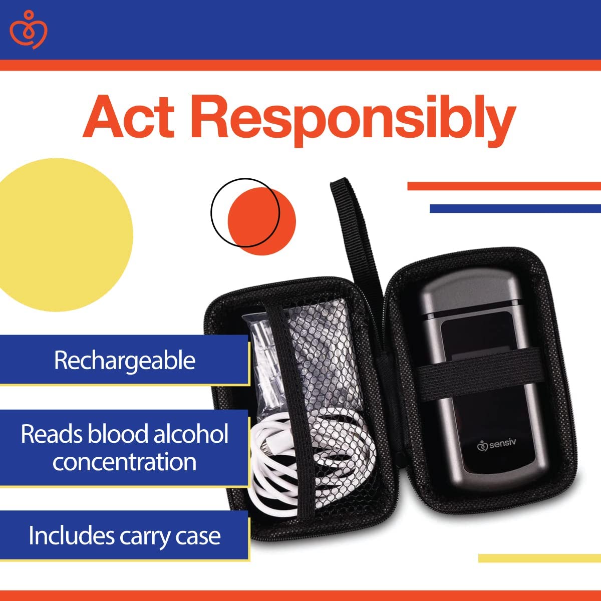 Sensiv Portable Breathalyzer, Professional-Grade Accuracy Alcohol Tester