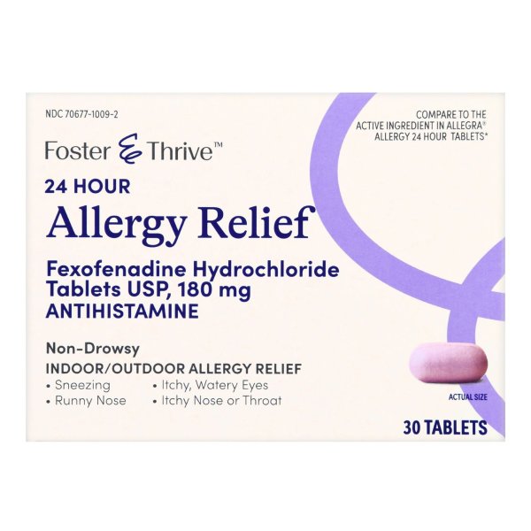 Foster & Thrive 24 Hour Allergy Relief Tablets, Fexofenadine HCL 180 mg.
