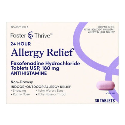 Foster & Thrive 24 Hour Allergy Relief Tablets, Fexofenadine HCL 180 mg.