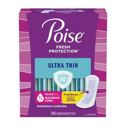 Poise Fresh Protection Ultra Thin Pads, Maximum Long