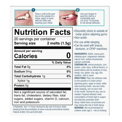 OraCoat XyliMelts Stick-On Melts for Moisturizing, Mild Mint