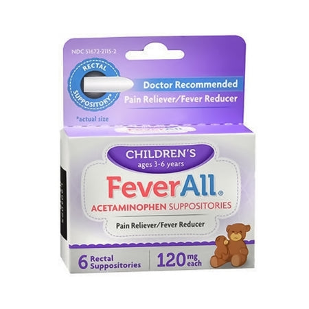 Children's Pain Relief FeverAll® 120 mg Strength Acetaminophen Rectal Suppository 6 per Box (CT)