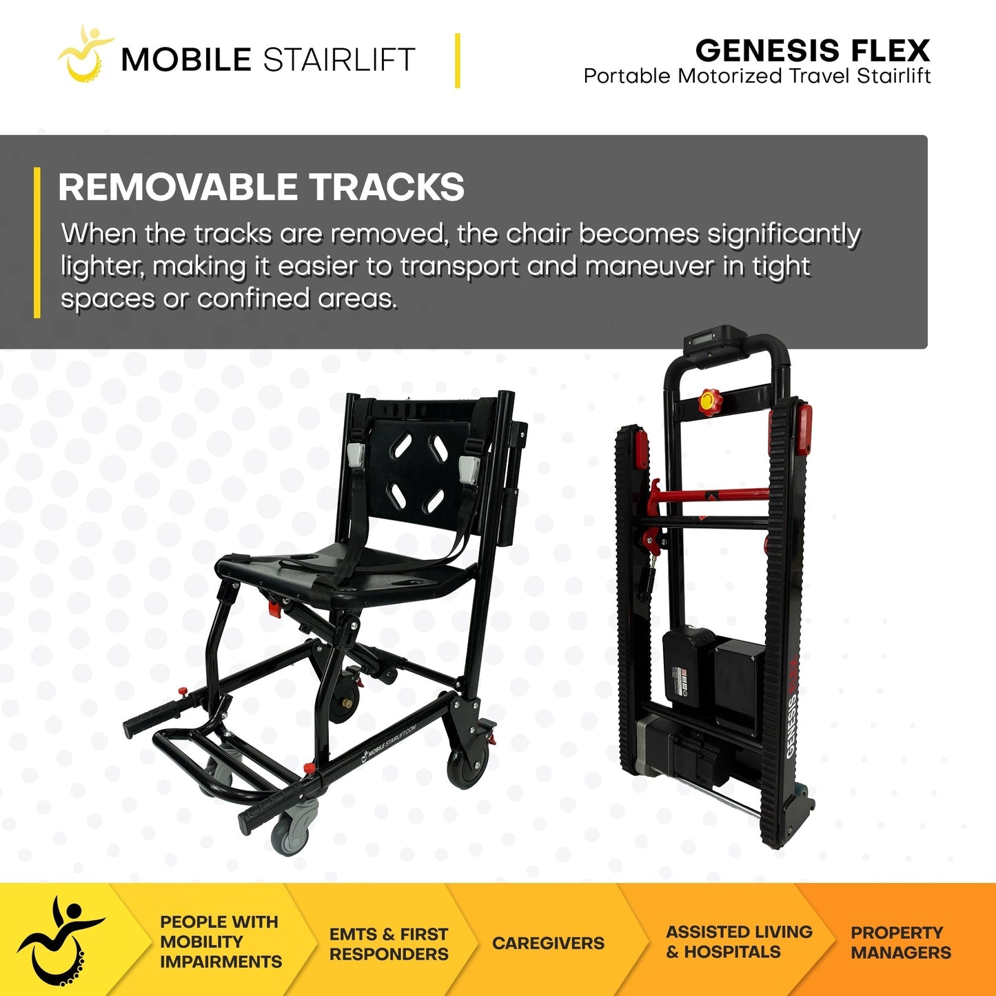Genesis Flex 2-in-1 Mobile Stairlift & Transport Chair – Tool-Free Convertible Portable Stairlift