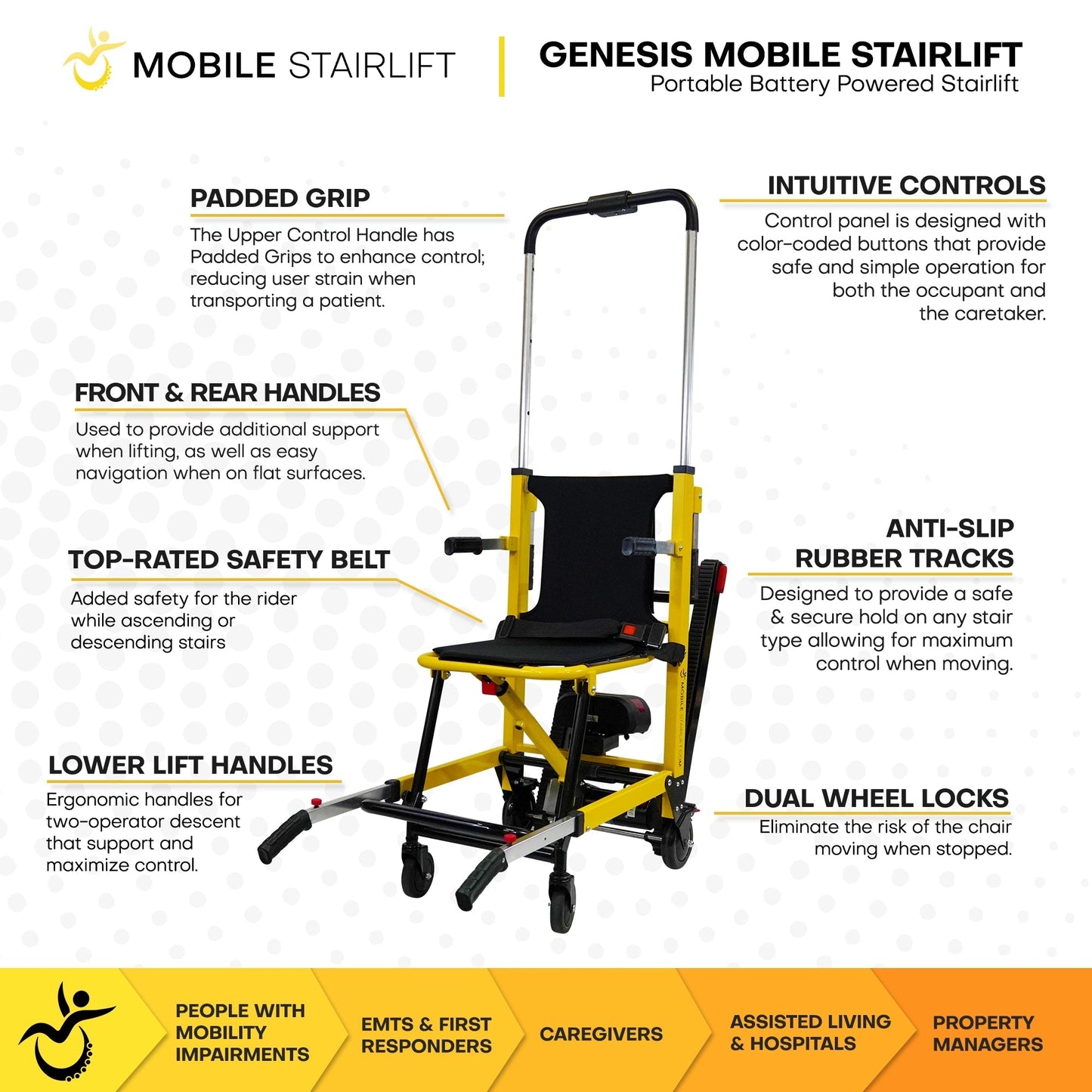Genesis Battery Powered Mobile Stairlift – Portable Stairlift Alternative with 400 lb Capacity