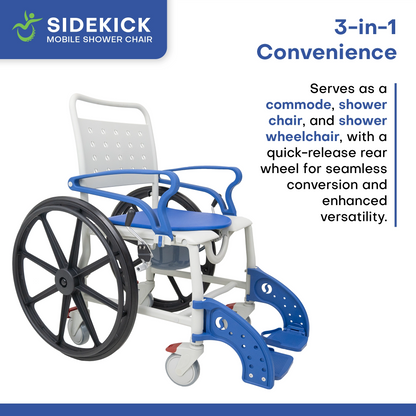SideKick Wheeled Shower Chair Lightweight Rolling Shower Commode Chair for Assisted Bathing