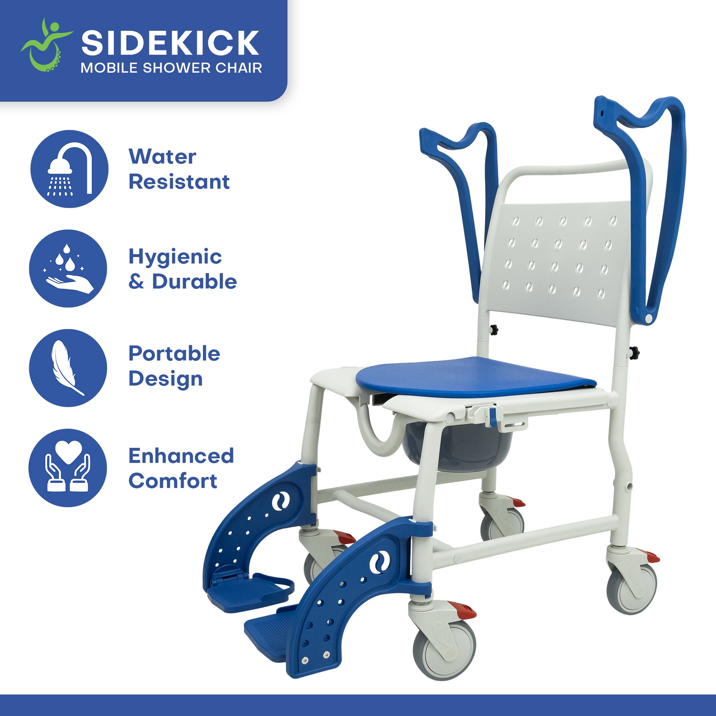 SideKick Wheeled Shower Chair Lightweight Rolling Shower Commode Chair for Assisted Bathing