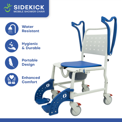 SideKick Wheeled Shower Chair Lightweight Rolling Shower Commode Chair for Assisted Bathing