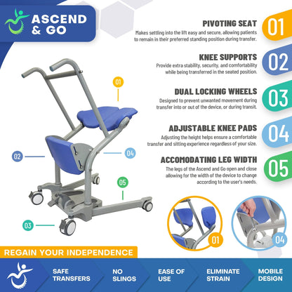 Ascend & Go Sit-to-Stand Patient Lift for Assisted Standing and Transfers