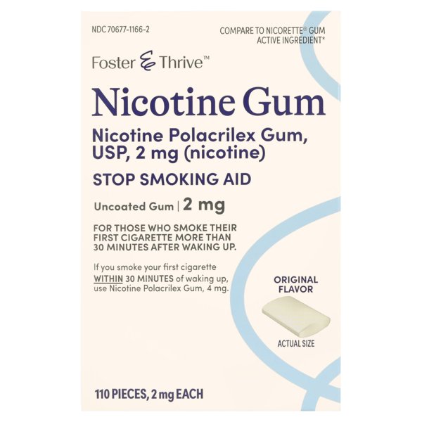 Foster & Thrive Nicotine Gum, 2 - 4 mg, Uncoated, Stop Smoking Aid