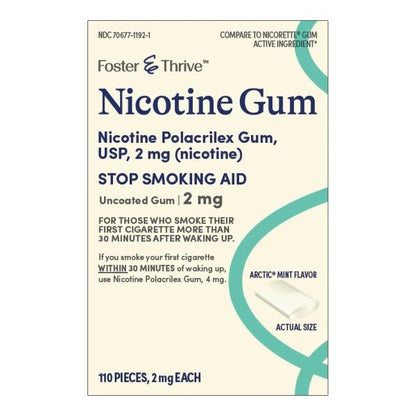 Foster & Thrive Nicotine Gum, 2 - 4 mg, Uncoated, Stop Smoking Aid
