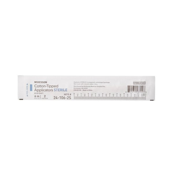 McKesson 6" Sterile Swabstick, Cotton Tip Wood Shaft, 100 ct.
