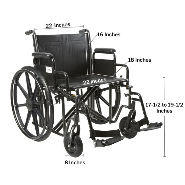 McKesson Heavy-Duty Wheelchair, 450 lb. Capacity, 22 - 24" Seat Widith