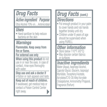 Purell Advanced Hand Sanitizer 70% Ethyl Alcohol Gel, Pump Bottle