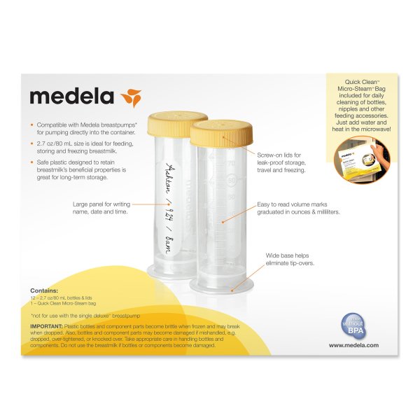 Medela Breast Milk Storage Bottle, 2.7 oz., 12 ct.