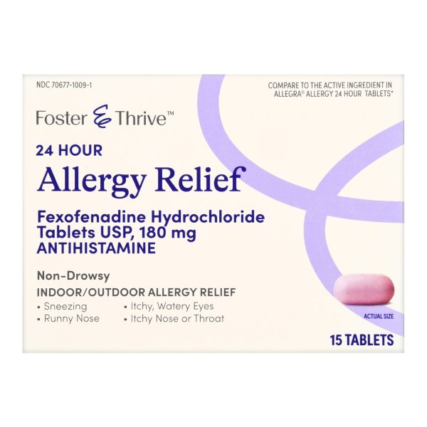 Foster & Thrive 24 Hour Allergy Relief Tablets, Fexofenadine HCL 180 mg.