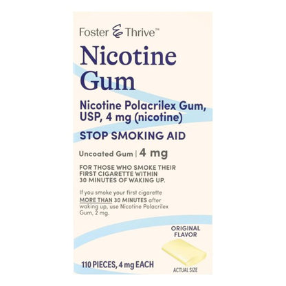 Foster & Thrive Nicotine Gum, 2 - 4 mg, Uncoated, Stop Smoking Aid