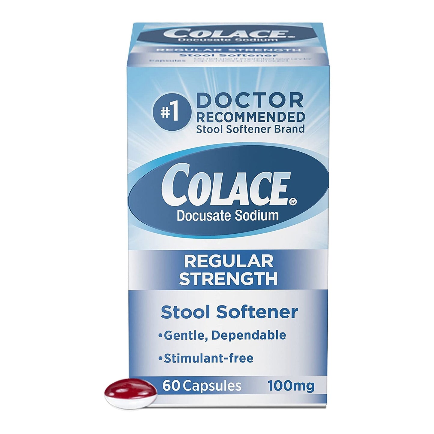 Colace® Regular Strength Stool Softener Capsules, 100 mg. 60 ct.