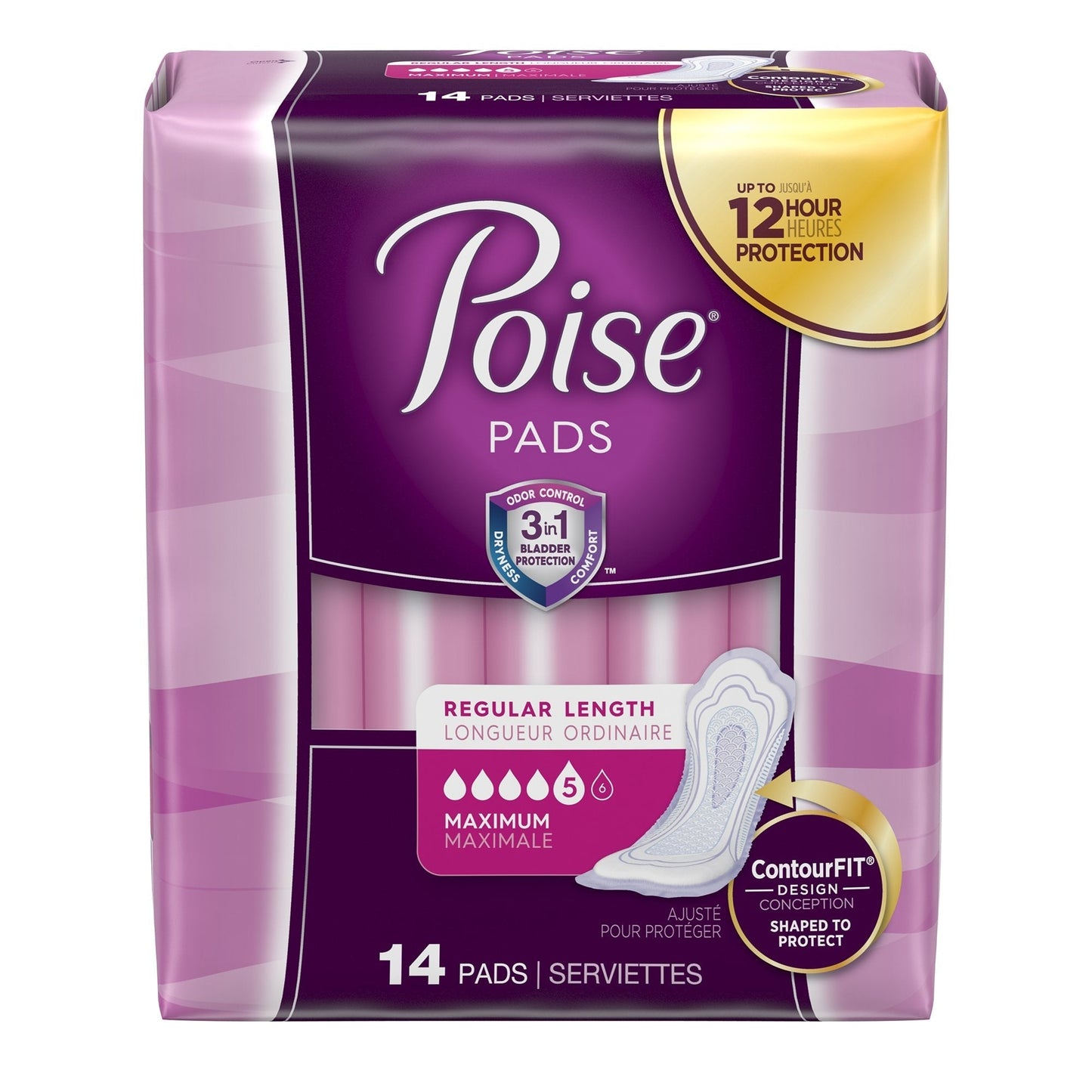Poise Bladder Control Pads for Women, Heavy Absorbency, Regular Length
