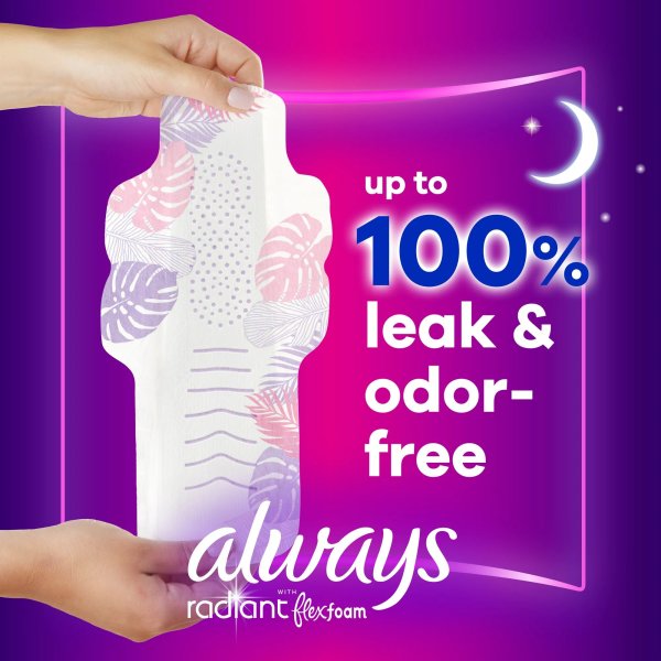 Always Radiant Overnight Pads w/ Flexi-Wings, Size 4, 10 ct.