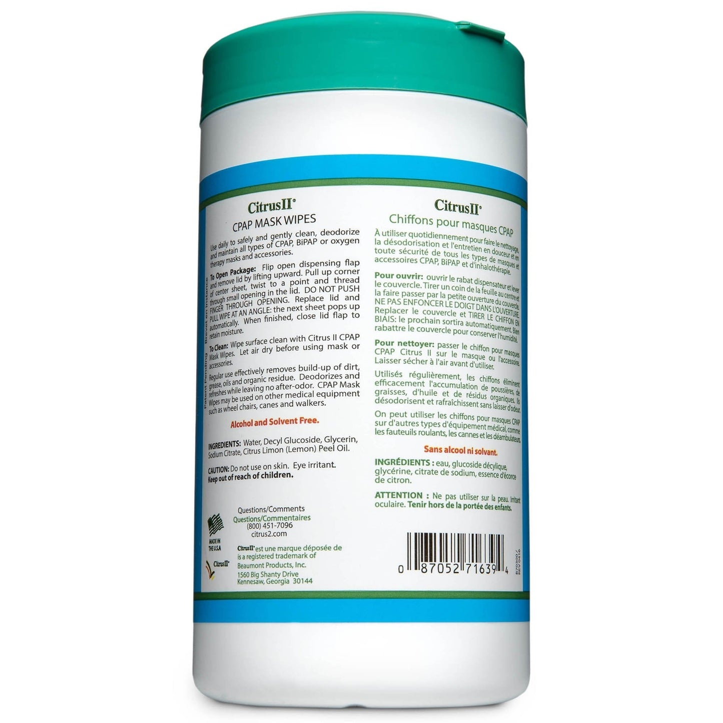 Citrus ll CPAP Mask Cleaner Wipes, 62 ct