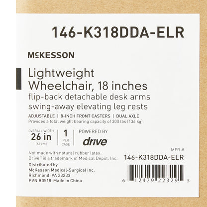 McKesson Lightweight Wheelchair, 18 Inch Seat Width, Legrest