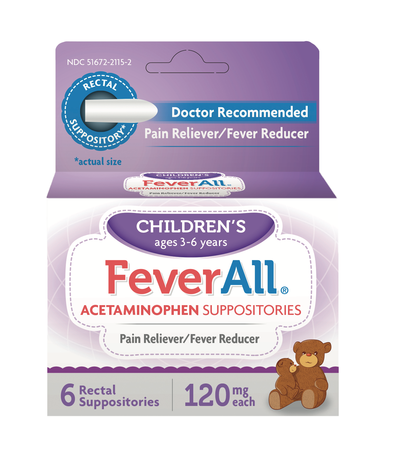 FeverAll® Children's Fever Reducer and Pain Reliever, Rectal Suppository, 6 ct.