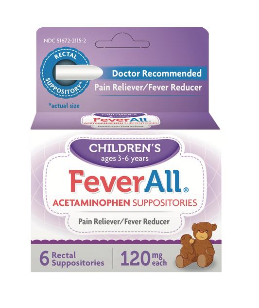 FeverAll® Children's Fever Reducer and Pain Reliever, Rectal Suppository, 6 ct.