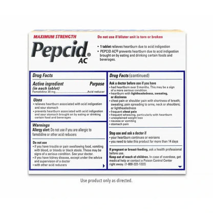 Pepcid AC Maximum Strength Tablets, 20 mg.
