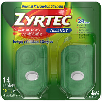 Zyrtec 24 HR Allergy Relief Tablets, Cetirizine Antihistamine, 10 mg