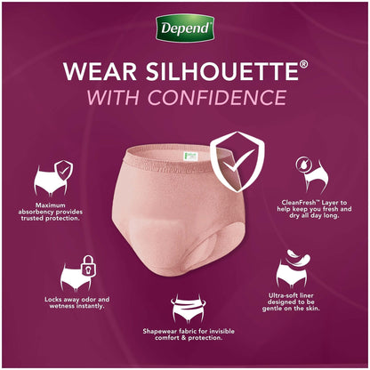 Depend Silhouette Women's Underwear, Maximum Absorbency, Pink