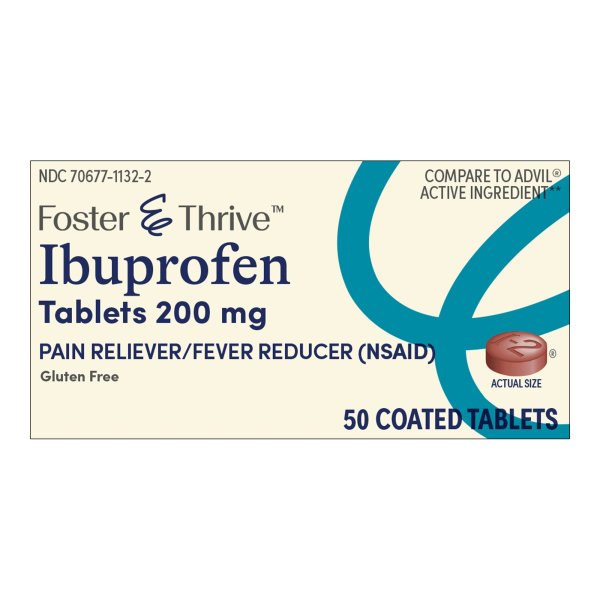 Foster & Thrive Pain Reliever & Fever Reducer, Ibuprofen Tablets, 200 mg.