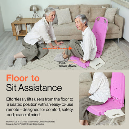 SuperHandy GoRise LT Portable Floor & Bath Lift – Pink Susan G. Komen® Edition – Lightweight (19 lbs), 330 lb Capacity, IP68 Waterproof