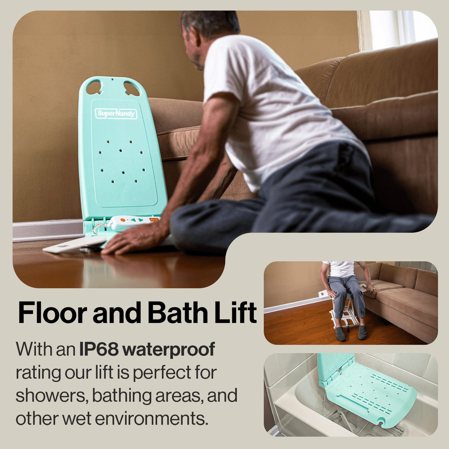 SuperHandy GoRise LT Portable Floor Lift - Lightweight (19lbs), Lift up to 330 Lbs, IP68 Waterproof