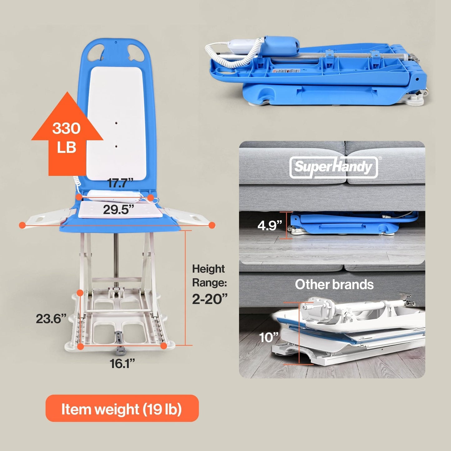 SuperHandy - Outdoor Tools & Mobility SuperHandy Portable Floor & Bath Liftwith Removable Panels (Spa Blue) – 330 lb Capacity