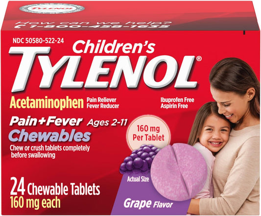 Children's Tylenol Pain + Fever Relief Chewables, Grape, 24 ct.