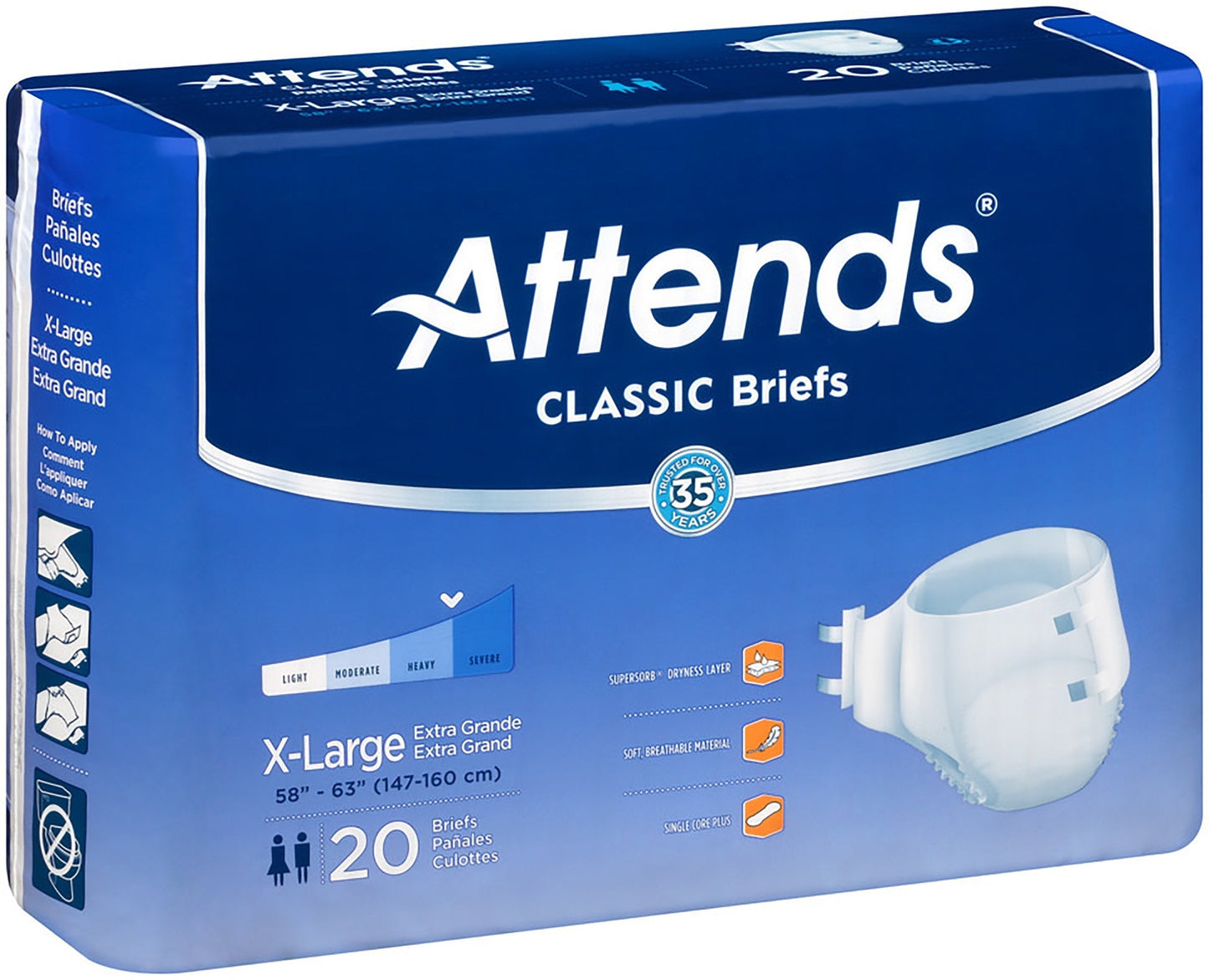 Attends® Classic Adult Heavy-Absorbent Incontinence Brief, X-Large, White, 96 ct